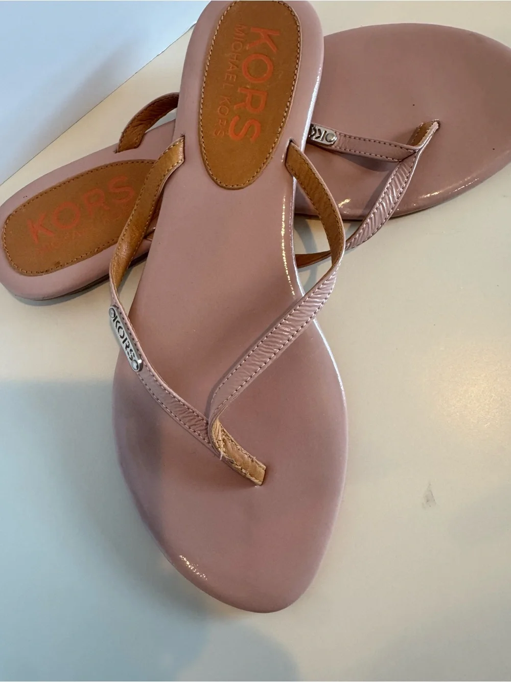 Michael Kors Pink Patent Thong Sandals